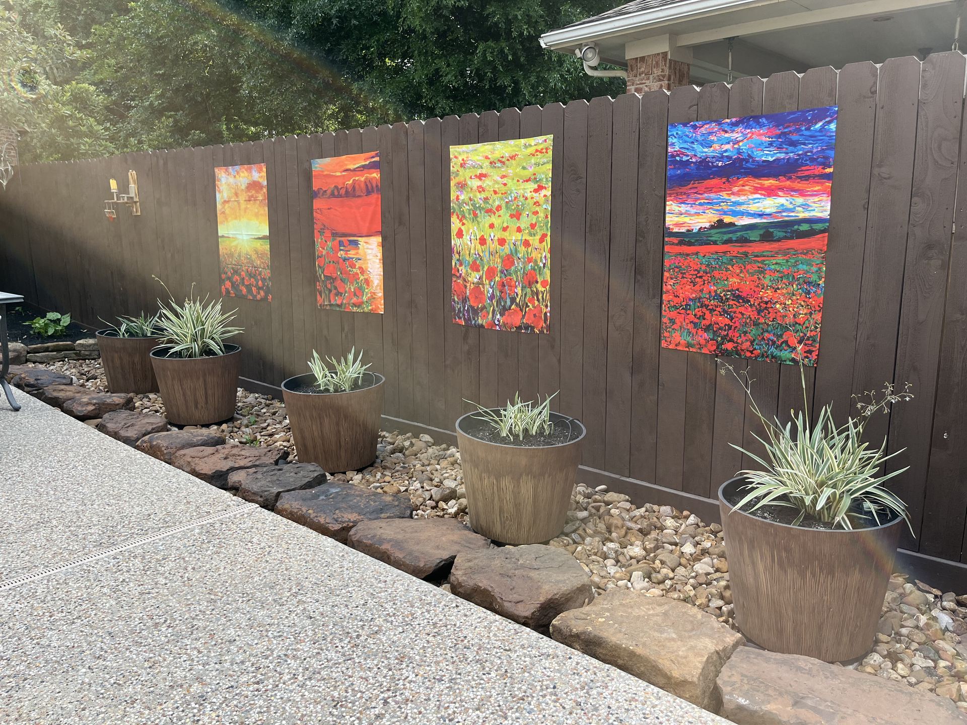 Accent boulder edged planting bed Houston TX