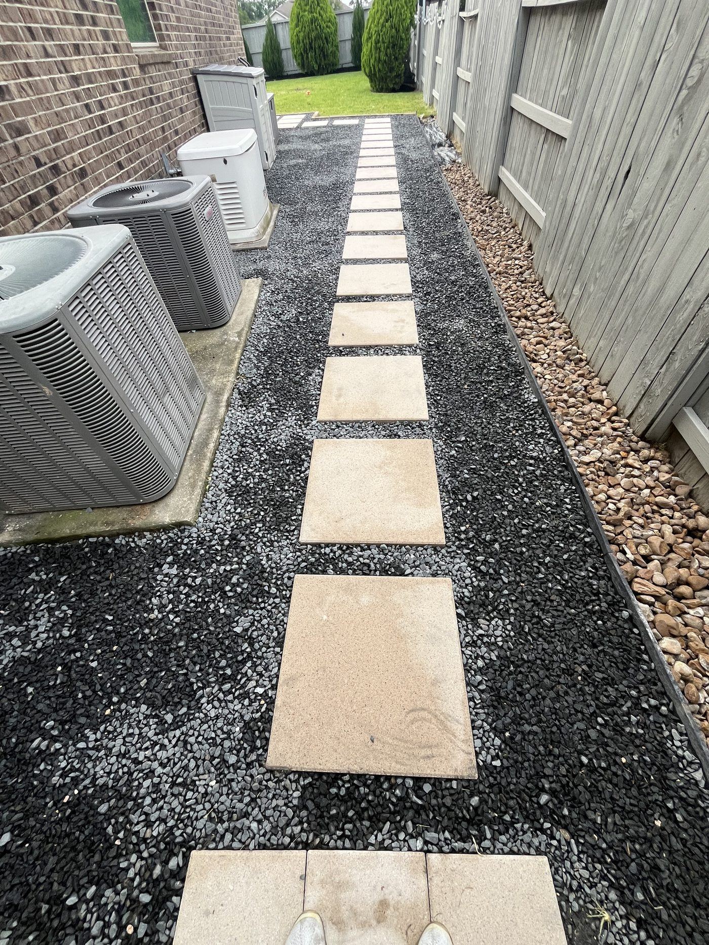 Paver walkway with gravel and tree planting Houston TX