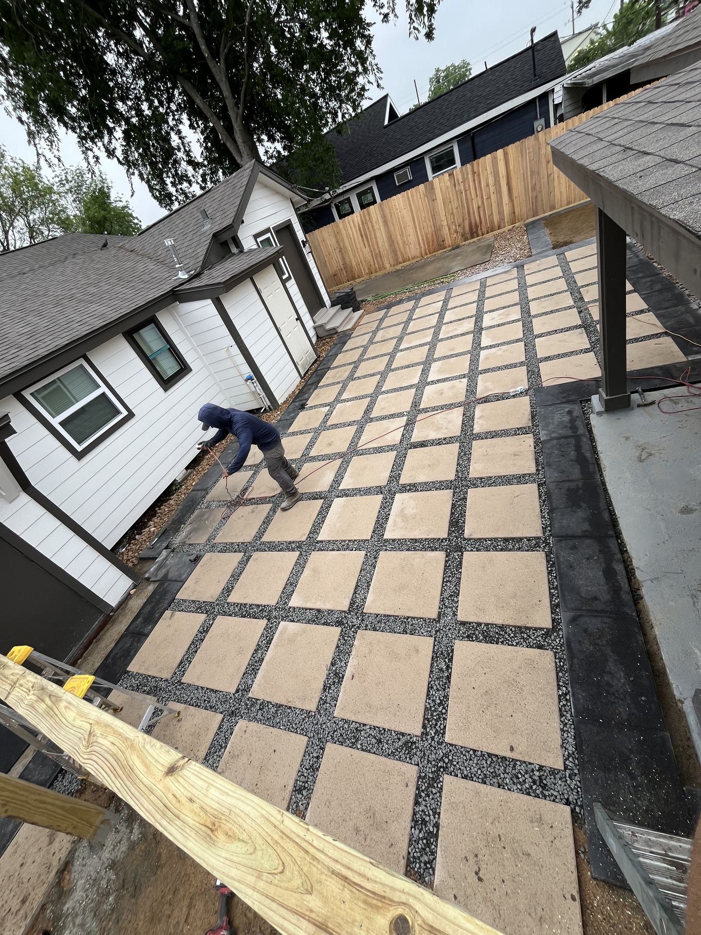 Paver patio installation in progress Houston TX